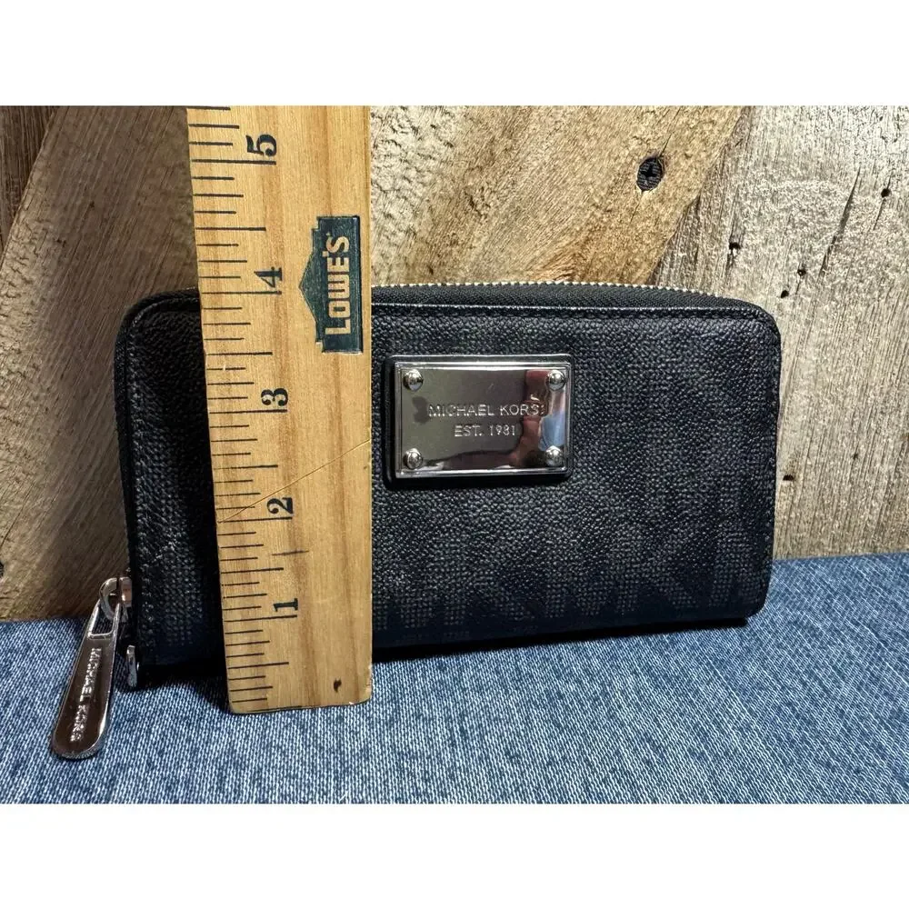 Black Michael Kors Jet Set Travel Continental Zip-Around Wallet Monogram Logo - Picture 4 of 8
